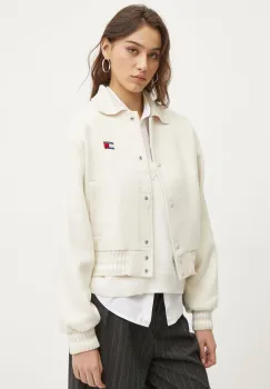 Tommy Jeans geaca din amestec de lana culoarea bej, de tranzitie, oversize, DW0DW20165 imagine