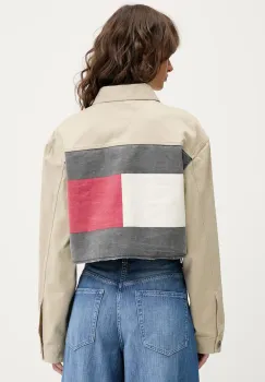 Tommy Jeans geaca jeans culoarea bej, de tranzitie, oversize, DW0DW21431 imagine