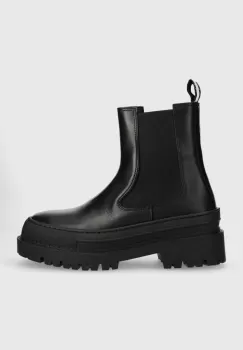Tommy Jeans ghete chelsea de piele TJW CHELSEA FOXING BOOT femei, culoarea negru, cu platforma, EN0EN02289 imagine