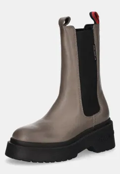 Tommy Jeans ghete chelsea de piele TJW CHUNKY CHELSEA femei, culoarea gri, cu platforma, EN0EN02635 imagine