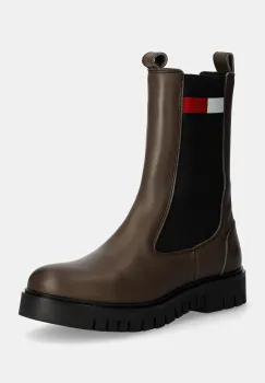 Tommy Jeans ghete chelsea de piele TJW LONG CHELSEA BOOT femei, culoarea maro, cu platforma, EN0EN02625 imagine