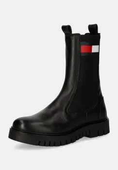 Tommy Jeans ghete chelsea de piele TJW LONG CHELSEA BOOT femei, culoarea negru, cu platforma, EN0EN02625 imagine