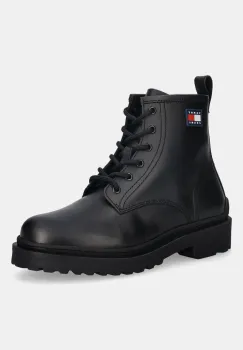 Tommy Jeans ghete de piele TJM LACE UP RUBBERIZED culoarea negru, EM0EM01628 imagine