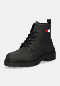 Tommy Jeans ghete de piele TJM LEATHER LACE UP BOOT barbati, culoarea negru, EM0EM01447 imagine