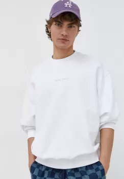 Tommy Jeans hanorac de bumbac barbati, culoarea alb, neted imagine