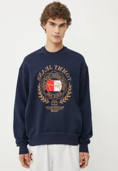 Tommy Jeans hanorac de bumbac barbati, culoarea albastru marin, cu imprimeu, DM0DM19243 imagine