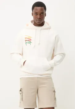 Tommy Jeans hanorac de bumbac barbati, culoarea bej, cu gluga, cu imprimeu, DM0DM21372 imagine