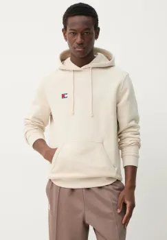 Tommy Jeans hanorac de bumbac barbati, culoarea bej, cu gluga, uni, DM0DM20258 imagine