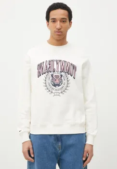 Tommy Jeans hanorac de bumbac barbati, culoarea bej, cu imprimeu, DM0DM20640 imagine