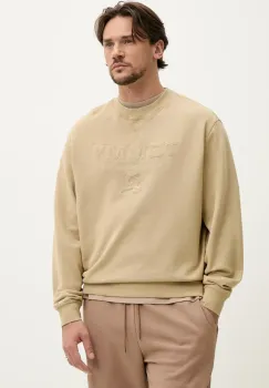 Tommy Jeans hanorac de bumbac barbati, culoarea bej, cu imprimeu, DM0DM20827 imagine