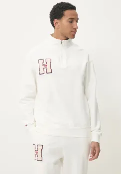 Tommy Jeans hanorac de bumbac barbati, culoarea bej, cu imprimeu, DM0DM21263 imagine