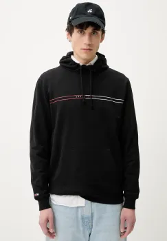 Tommy Jeans hanorac de bumbac barbati, culoarea negru, cu gluga, cu imprimeu, DM0DM20847 imagine