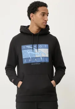 Tommy Jeans hanorac de bumbac barbati, culoarea negru, cu gluga, cu imprimeu, DM0DM21100 imagine