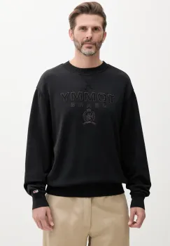 Tommy Jeans hanorac de bumbac barbati, culoarea negru, cu imprimeu, DM0DM20827 imagine