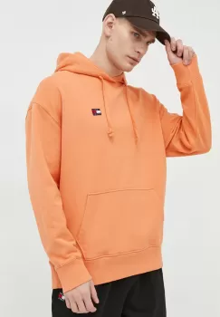 Tommy Jeans hanorac de bumbac barbati, culoarea portocaliu, cu gluga, cu imprimeu imagine