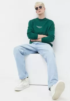 Tommy Jeans hanorac de bumbac barbati, culoarea verde, cu imprimeu imagine