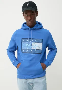 Tommy Jeans hanorac de bumbac barbati, culoarea violet, cu gluga, cu imprimeu, DM0DM21100 imagine