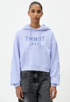 Tommy Jeans hanorac de bumbac cu gluga, cu imprimeu, DW0DW21598 imagine