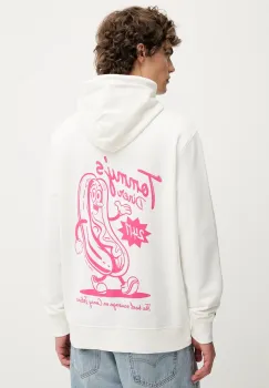 Tommy Jeans hanorac de bumbac culoarea alb, cu gluga, cu imprimeu, DM0DM21798 imagine