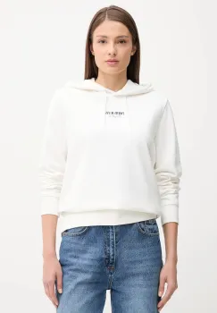 Tommy Jeans hanorac de bumbac culoarea alb, cu gluga, cu imprimeu, DW0DW20943 imagine