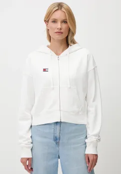 Tommy Jeans hanorac de bumbac culoarea alb, cu gluga, cu imprimeu, DW0DW21147 imagine