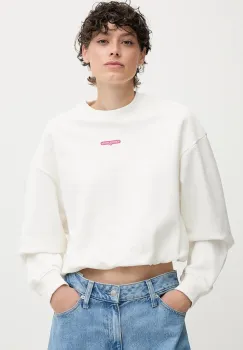 Tommy Jeans hanorac de bumbac culoarea alb, cu imprimeu, DW0DW20947 imagine