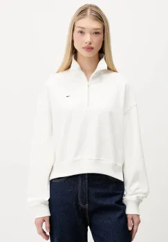 Tommy Jeans hanorac de bumbac culoarea alb, uni, DW0DW21589 imagine