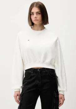 Tommy Jeans hanorac de bumbac culoarea alb, uni, DW0DW21831 imagine