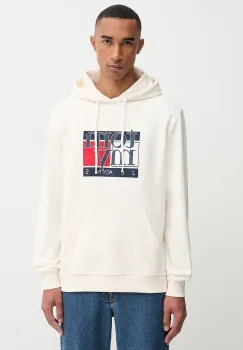 Tommy Jeans hanorac de bumbac culoarea bej, cu gluga, cu imprimeu, DM0DM22092 imagine