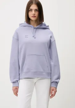 Tommy Jeans hanorac de bumbac culoarea bej, cu gluga, cu imprimeu, DW0DW19414 imagine