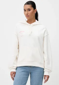 Tommy Jeans hanorac de bumbac culoarea bej, cu gluga, cu imprimeu, DW0DW21785 imagine