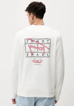 Tommy Jeans hanorac de bumbac culoarea bej, cu imprimeu, DM0DM22366 imagine