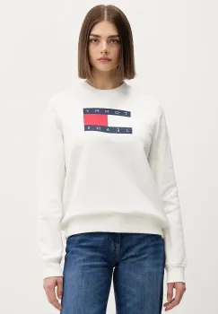 Tommy Jeans hanorac de bumbac culoarea bej, cu imprimeu, DW0DW22564 imagine