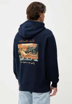 Tommy Jeans hanorac de bumbac culoarea bleumarin, cu gluga, cu imprimeu, DM0DM21373 imagine