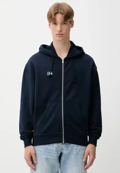 Tommy Jeans hanorac de bumbac culoarea bleumarin, cu gluga, cu imprimeu, DM0DM21626 imagine