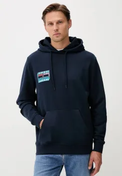 Tommy Jeans hanorac de bumbac culoarea bleumarin, cu gluga, cu imprimeu, DM0DM22077 imagine