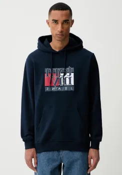 Tommy Jeans hanorac de bumbac culoarea bleumarin, cu gluga, cu imprimeu, DM0DM22092 imagine