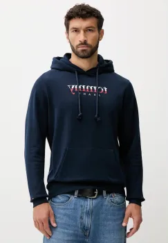 Tommy Jeans hanorac de bumbac culoarea bleumarin, cu gluga, cu imprimeu, DM0DM22113 imagine