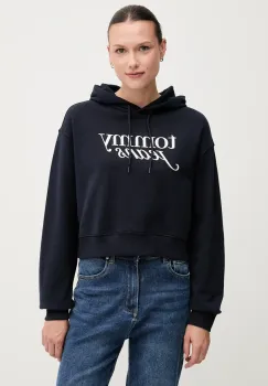 Tommy Jeans hanorac de bumbac culoarea bleumarin, cu gluga, cu imprimeu, DW0DW20306 imagine