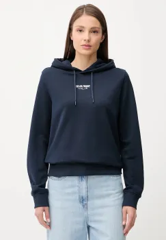 Tommy Jeans hanorac de bumbac culoarea bleumarin, cu gluga, cu imprimeu, DW0DW20943 imagine