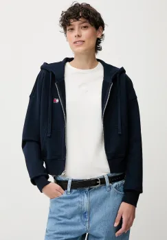 Tommy Jeans hanorac de bumbac culoarea bleumarin, cu gluga, cu imprimeu, DW0DW21147 imagine