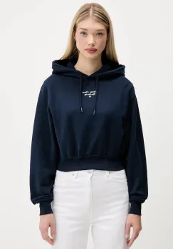 Tommy Jeans hanorac de bumbac culoarea bleumarin, cu gluga, cu imprimeu, DW0DW22170 imagine