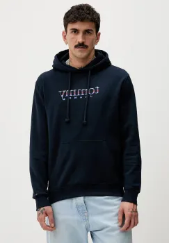 Tommy Jeans hanorac de bumbac culoarea bleumarin, cu gluga, uni, DM0DM22642 imagine