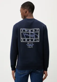 Tommy Jeans hanorac de bumbac culoarea bleumarin, cu imprimeu, DM0DM22366 imagine