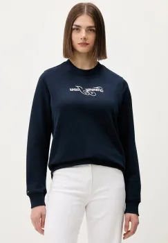 Tommy Jeans hanorac de bumbac culoarea bleumarin, cu imprimeu, DW0DW21922 imagine