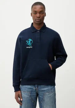 Tommy Jeans hanorac de bumbac culoarea bleumarin, melanj, DM0DM21800 imagine