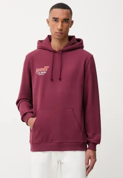 Tommy Jeans hanorac de bumbac culoarea bordo, cu gluga, cu imprimeu, DM0DM22086 imagine