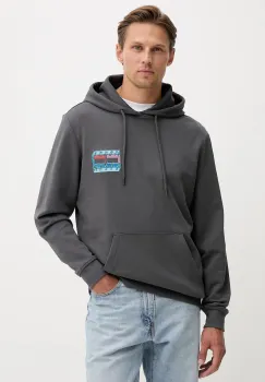 Tommy Jeans hanorac de bumbac culoarea gri, cu gluga, cu imprimeu, DM0DM22077 imagine