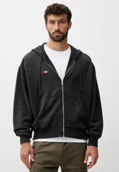 Tommy Jeans hanorac de bumbac culoarea gri, cu gluga, cu imprimeu, DM0DM22080 imagine