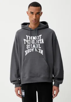 Tommy Jeans hanorac de bumbac culoarea gri, cu gluga, cu imprimeu, DM0DM22082 imagine